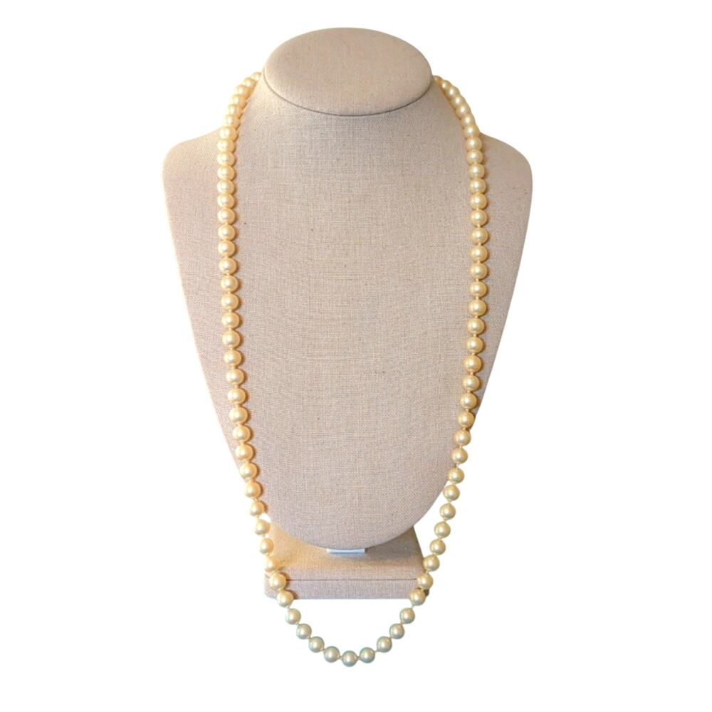 Vintage Signed Les Bernard 30" Strand Hand Knotted Faux Pearl Necklace